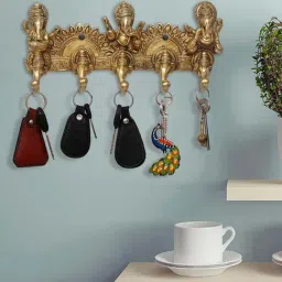 eCraftIndia Musician Lord Ganesha Handcrafted Brass Key Holder with 5 Knobs-22