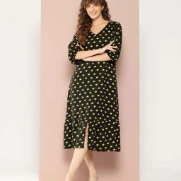 Qurvii Black Printed A-Line Dress-image-97