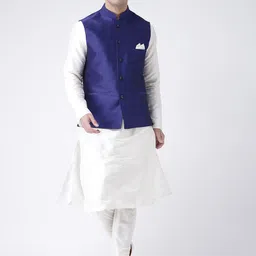 DEYANN Men Blue & Off-White Solid Kurta with Churidar-image-94