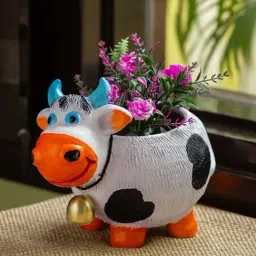 ExclusiveLane 'Playful Cow' White & Black Planter Pot - Set of 1-image-2