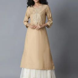 W Beige Round Neck Embroidered Kurta-image-77