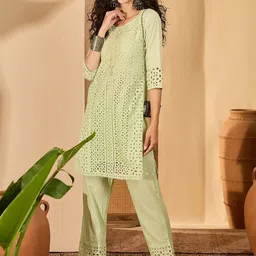 Sangria Embroidered Pure Cotton Tunic & Trousers Co-Ords-picture-29