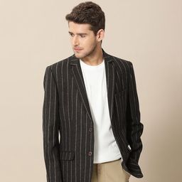 Mr. Bowerbird Men Black Tailored-Fit Striped Single Breasted Smart Casual Blazer-image-35