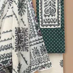 SALWAR STUDIO Floral Printed Mirror Work Pure Cotton Unstitched Dress Material-image-47