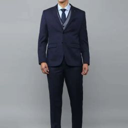 Louis Philippe Navy Blue Slim Fit Three Piece Suits-image-78