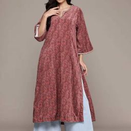 Aarke Ritu Kumar Dusky Pink Kirani Velvet Kurta-image-97