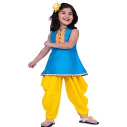 Twisha Girls Sky Blue & Yellow Regular Fit Embellished Suit Set-image-70