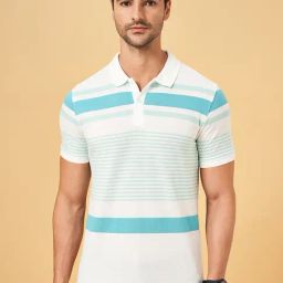 Byford By Pantaloons Electric Blue Slim Fit Striped Polo T-Shirt-picture-2