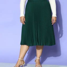 CURVE BY KASSUALLY Green Pleated Skirt-54