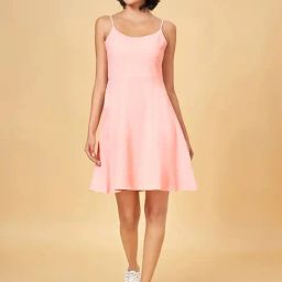 People by Pantaloons Peach A-Line Dress-image-5