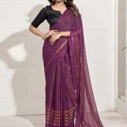 Satrani Purple Striped Saree With Unstitched Blouse-picture-47