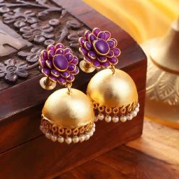 Sohi Plum Purple Zaria Jhumki Earrings for Women-image-10