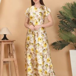 Sweet Dreams Beige & Yellow Floral Printed Gown-image-35