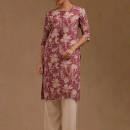 Soch Purple Rayon Floral Three-Quarter Sleeves Kurta-picture-3
