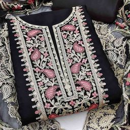 Peachmode Floral Embroidered Georgette Unstitched Dress Material-image-56