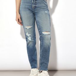 ONLY Women Straight Fit High-Rise Mildly Distressed Light Fade Jeans-image-62