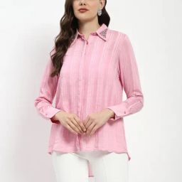 MADAME Pink Rayon Embellished Shirt-image-21