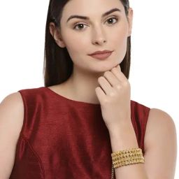 Zaveri Pearls Golden Alloy Flexible Fit Bracelet-14