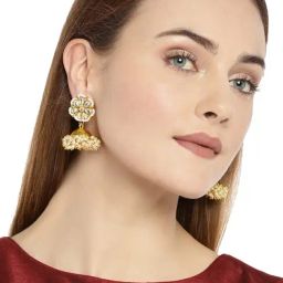 Zaveri Pearls Pearl White & Clear Alloy Jhumki Earrings-44