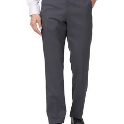 Park Avenue Grey Classic Fit Texture Trousers-image-68