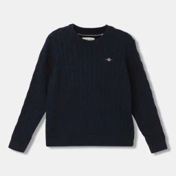 Gant Kids Navy Cotton Logo Full Sleeves Sweater-image-65