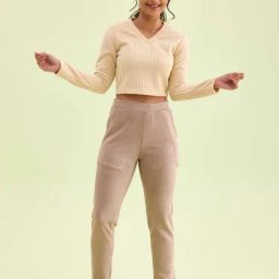 Go Colors! Brown Mid Rise Suede Treggings-picture-3