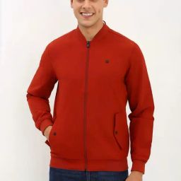 Allen Solly Red Cotton Regular Fit Bomber Jacket-picture-15