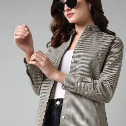 Hancock Black & Brown Cotton Striped Shirt-image-17
