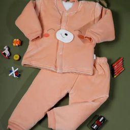 NEUDIS Girls Peach Printed Full Sleeves Sweatshirt with Trousers-image-87