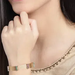 Zaveri Pearls Pink & Green Cubic Zirconia Brass Classic Bracelet - ZPFK9499-picture-39