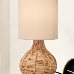 Homesake Beige Raffia Spinning Nightstand Table Lamp with Shade-image-50