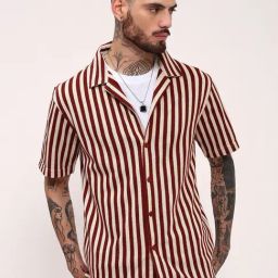 Showoff Rust Cotton Relaxed Fit Striped Shirt-41