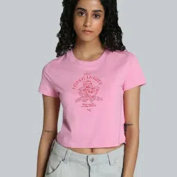 Puma Pink Cotton Printed Sports Cropped T-Shirt-image-72