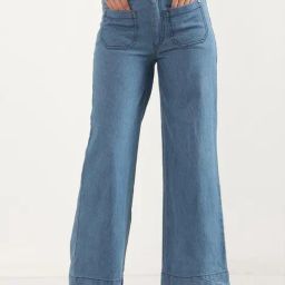 Elleven from Aurelia Blue Cotton Mid Rise Flared Jeans-image-90