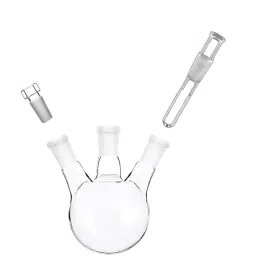 ABGIL 250 ml Boiling Flask Round Bottom Transparent 3 Neck with Thermometer Pocket and Interchangeable Stopper for Side Neck Joints, FB-306-03-13