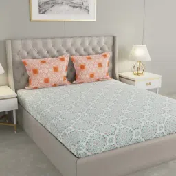 Raymond Home Blue Cotton 161 TC Queen Bedsheet with 2 Pillow Covers-image-32