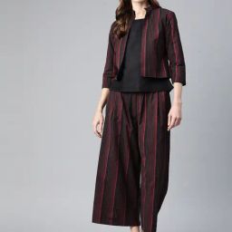 Cottinfab Black & Maroon Cotton Striped Co-Ord Set-picture-25