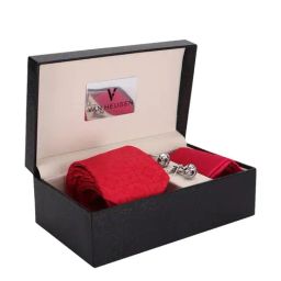 Van Heusen Red Acrylic Tie with Pocket Square & Cufflink-48