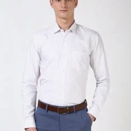 Peter England White Cotton Regular Fit Striped Shirt-picture-26
