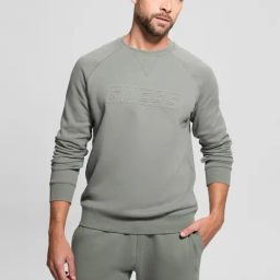 Guess Green Cotton Regular Fit Solid Sweatshirt-image-88