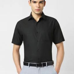 Van Heusen Black Cotton Regular Fit Texture Shirt-image-91