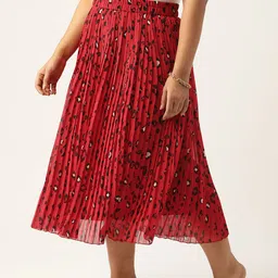 Antheaa Curve Plus Size Pleated Abstract Printed A-Line Midi Skirt image 4