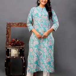 GUDWEARS Women Floral Printed Kantha Work Floral Kurta-18