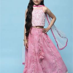 BIBA Girls Pink Embroidered Lehenga, Choli with Dupatta-picture-31
