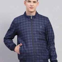 Monte Carlo Blue Regular Fit Checks Jacket-43