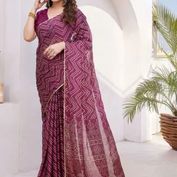 MIRCHI FASHION Purple Printed Saree With Unstitched Blouse-image-69