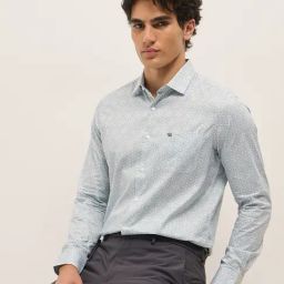 The Bear House Blue Cotton Tailored Fit Print Formal Shirt-image-84