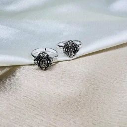 Arte Jewels Set of 2 Silver-Toned 925 Sterling Silver Oxidised Toe Rings-17