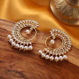 Sohi Antique Gold Tawus Statement Drop Earrings for Women-image-34