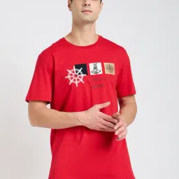 EDRIO Red Regular Fit Printed Crew T-Shirt-picture-49